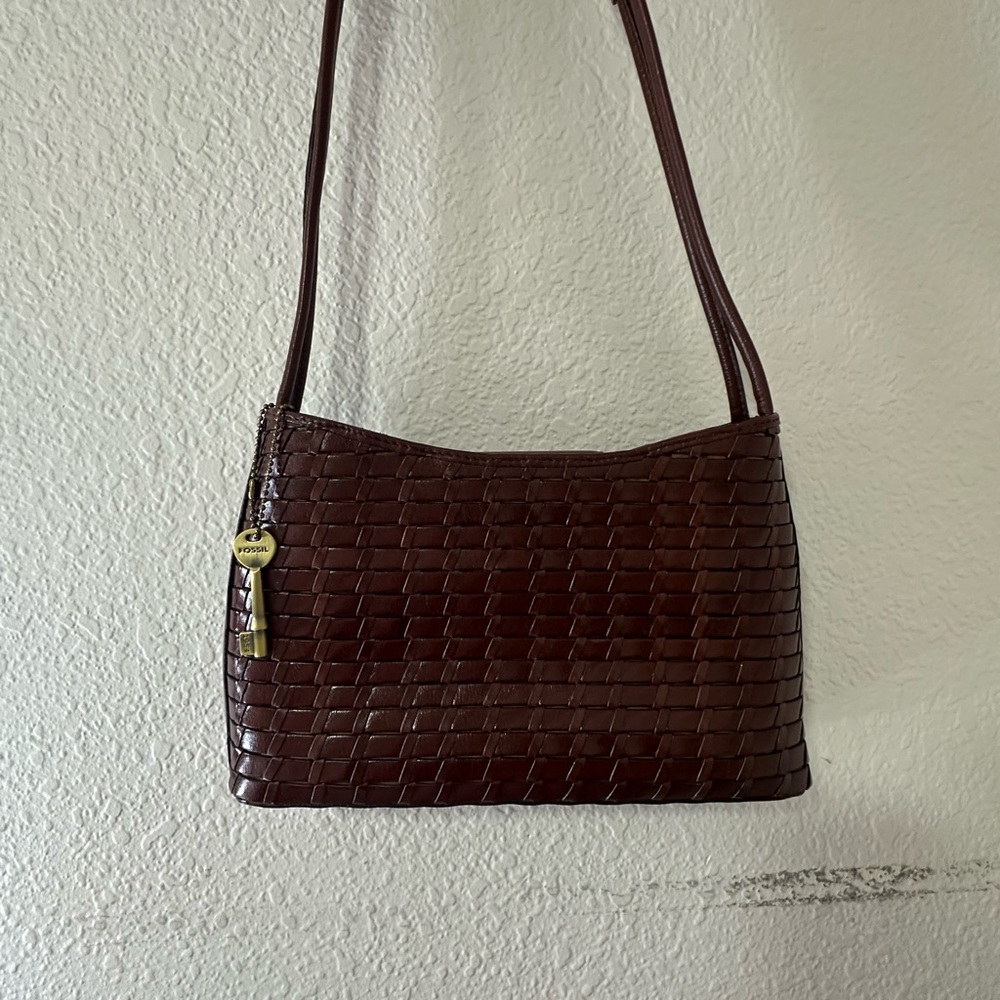 Brown Woven Leather Shoulder Bag